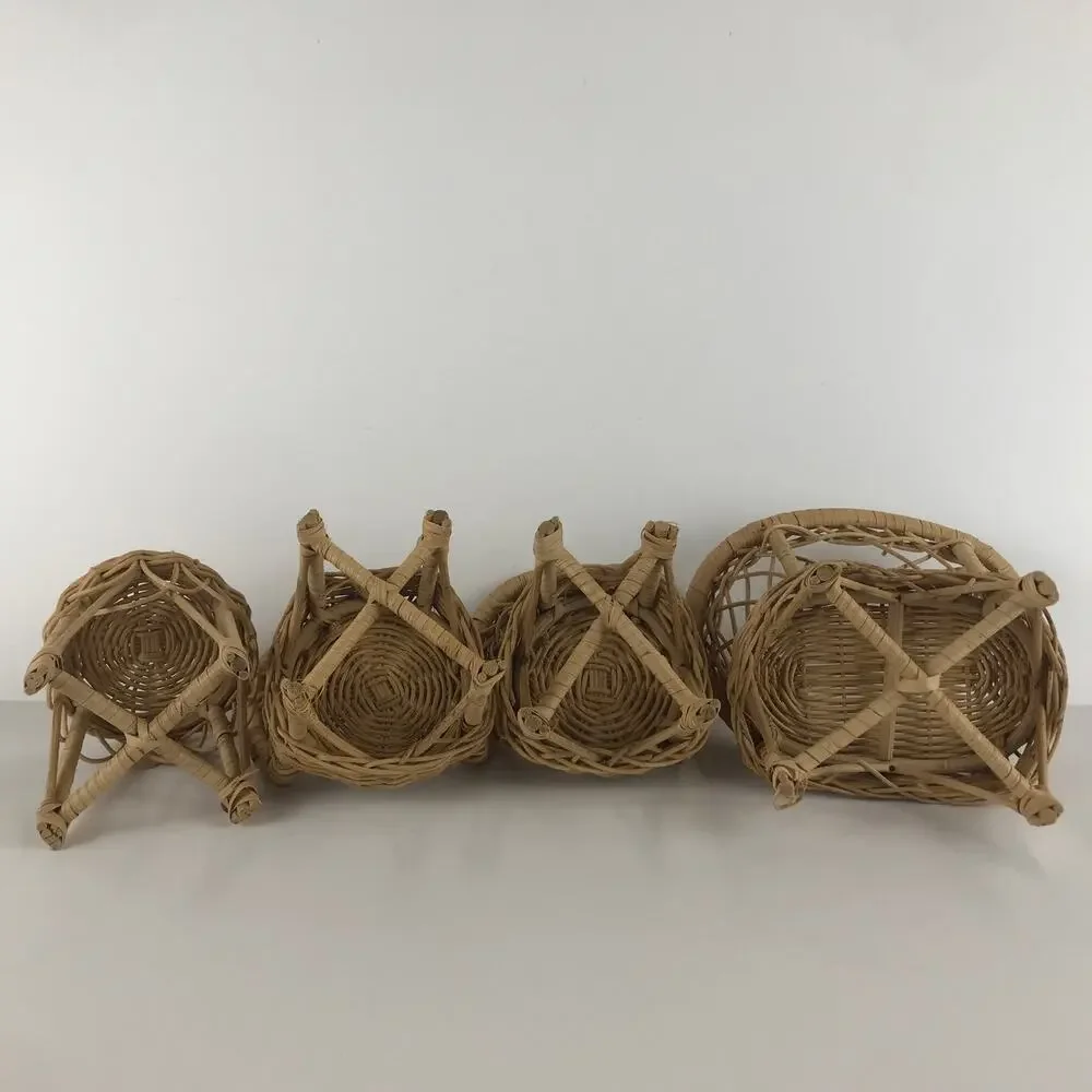 Vintage Fashion Doll Wicker Rattan Toy Furniture Set Loveseat Chair Table Mini